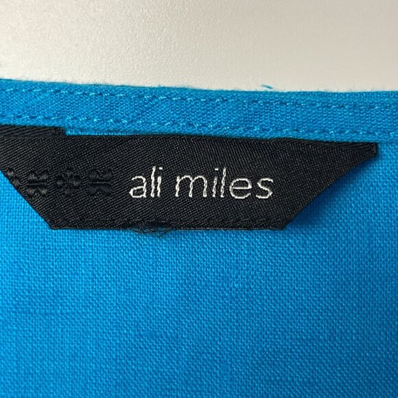 Ali Miles Womens Coastal Beachy LINEN Tunic Top 1X Vibrant Blue Travel Vacation - Picture 11 of 11